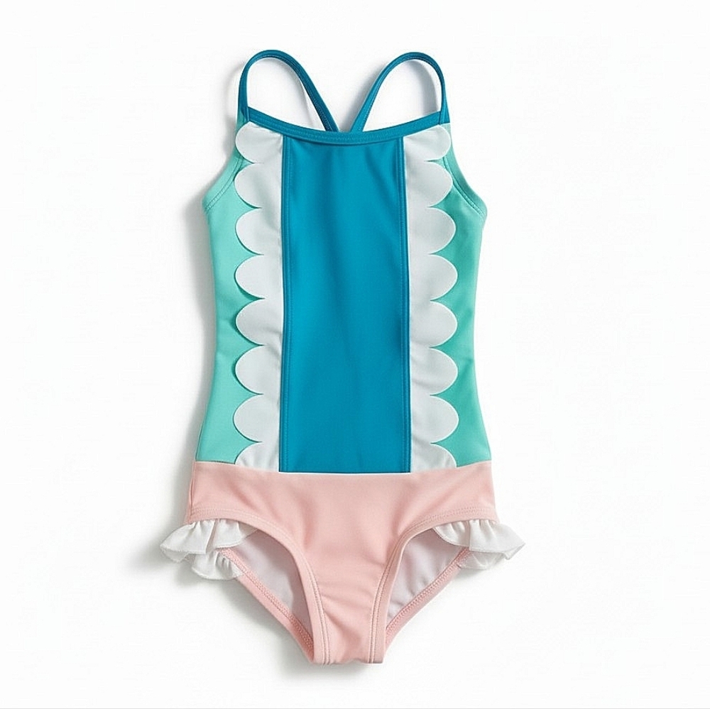 Dot Dot Smile Teal, Aqua, Pink & White Girls' One-Piece Swimsuit